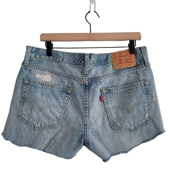 Levi's 511 Light Wash Distressed Denim Cut-Off Jean Shorts - Picture 2 of 11